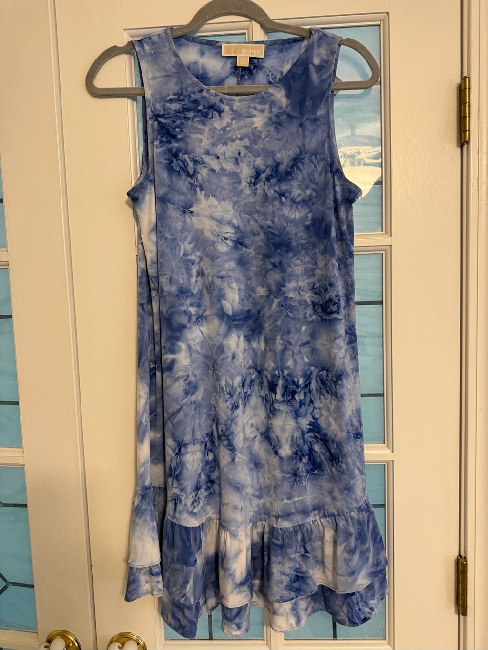 Michael Kors Blue Tie-Dye Shift Top with Gold Logo